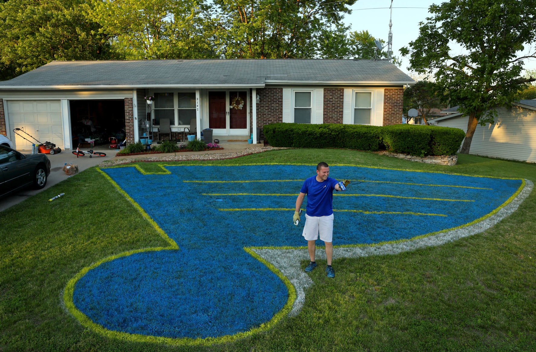 St. Louis Blues fan paints his yard with logo